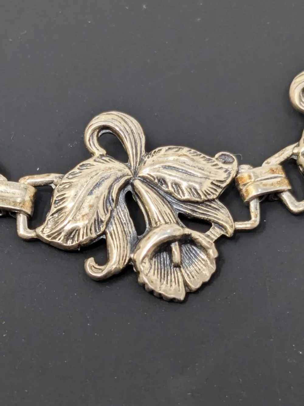 VTG 1940s Guglielmo Cini Sterling Silver Necklace Cattleya Orchids 15